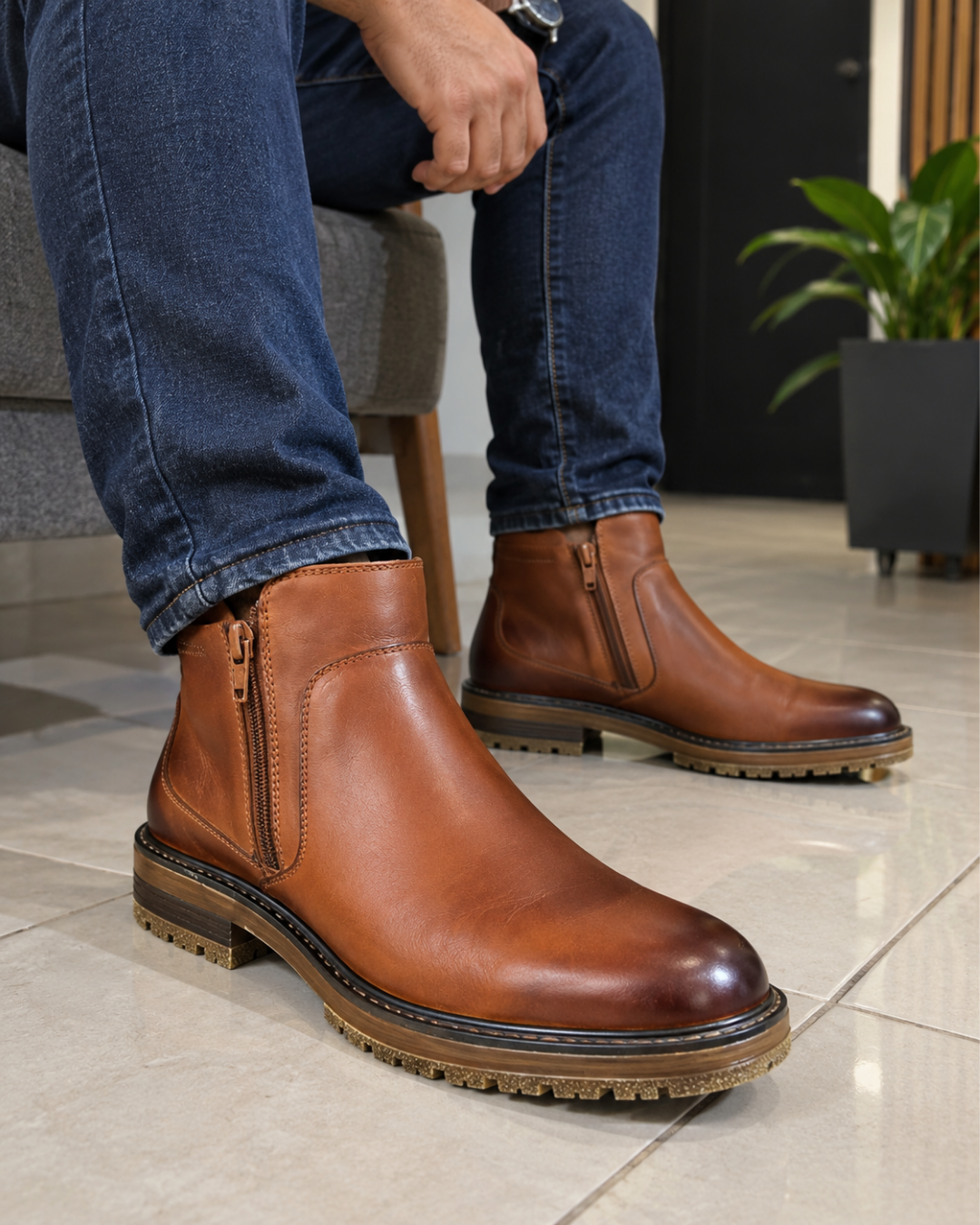 Botas Chelsea Miel 100% Cuero